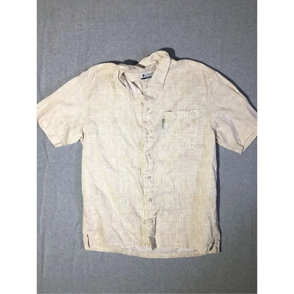Mens Columbia Shirt Size Large Tan Patterned Casual Basic Formal Minimalist